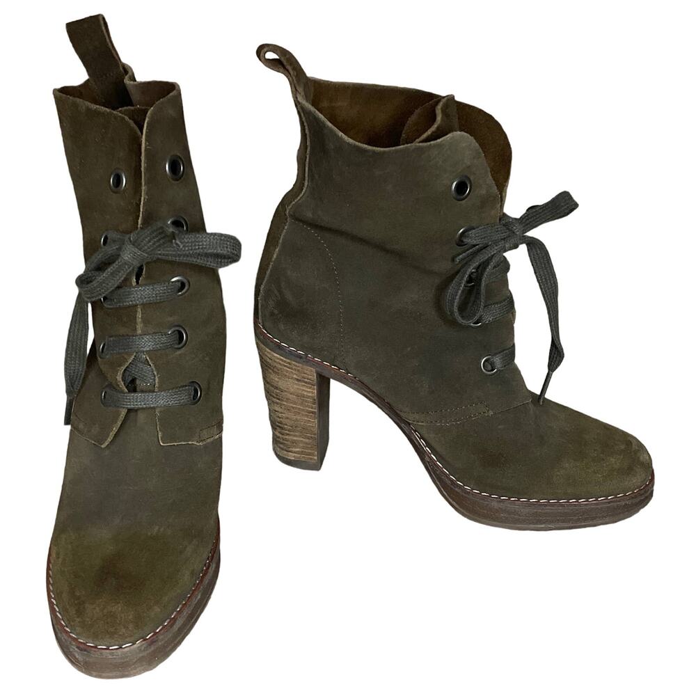 Ras Brown Italian Suede Leather Lace Up Heeled Booties Ankle Boots Size 35 5